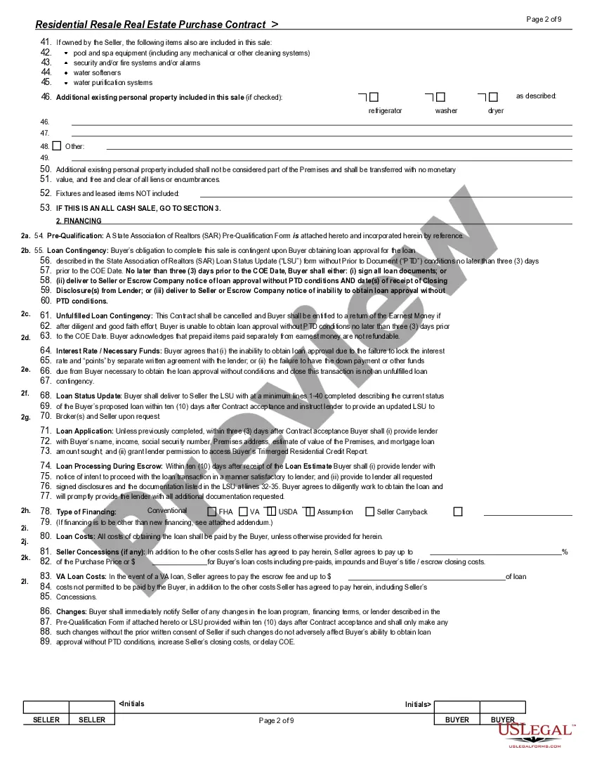 Preview Residential Resale Real Estate Purchase Contract