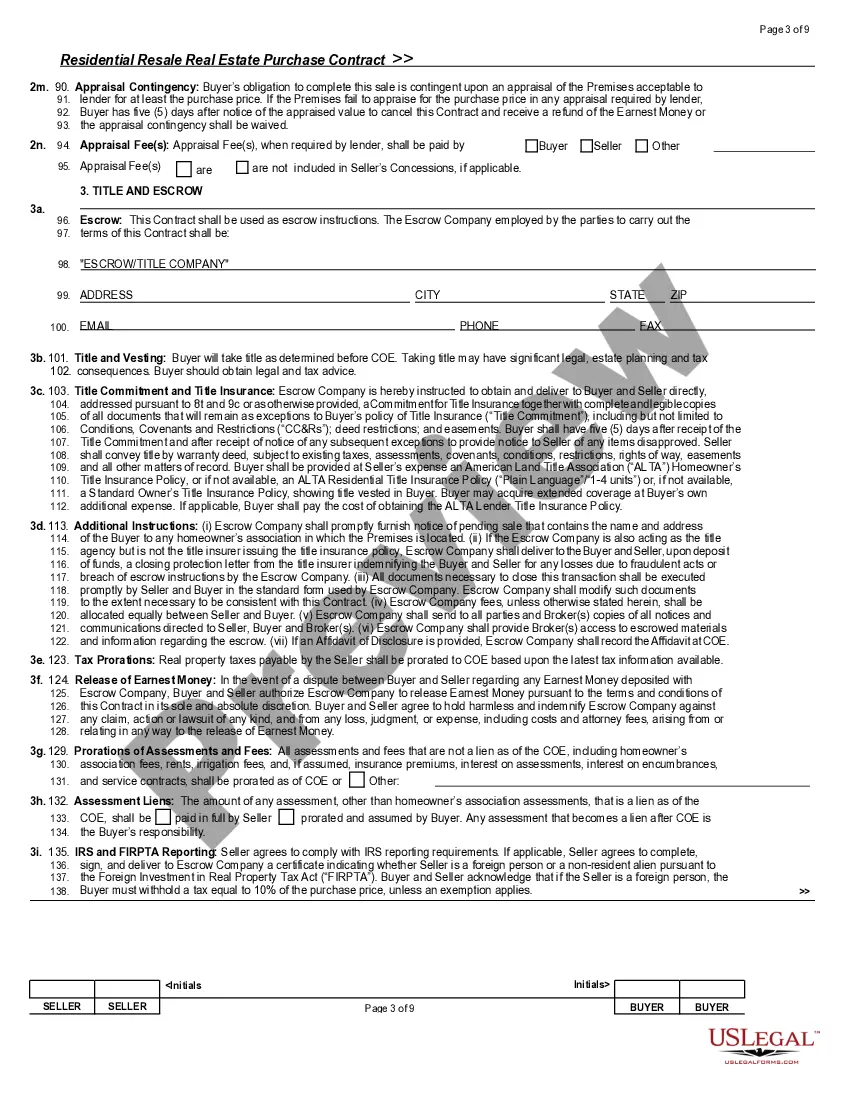 Preview Residential Resale Real Estate Purchase Contract