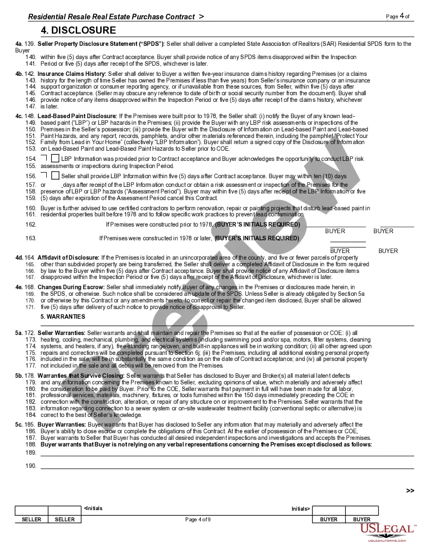 Preview Residential Resale Real Estate Purchase Contract