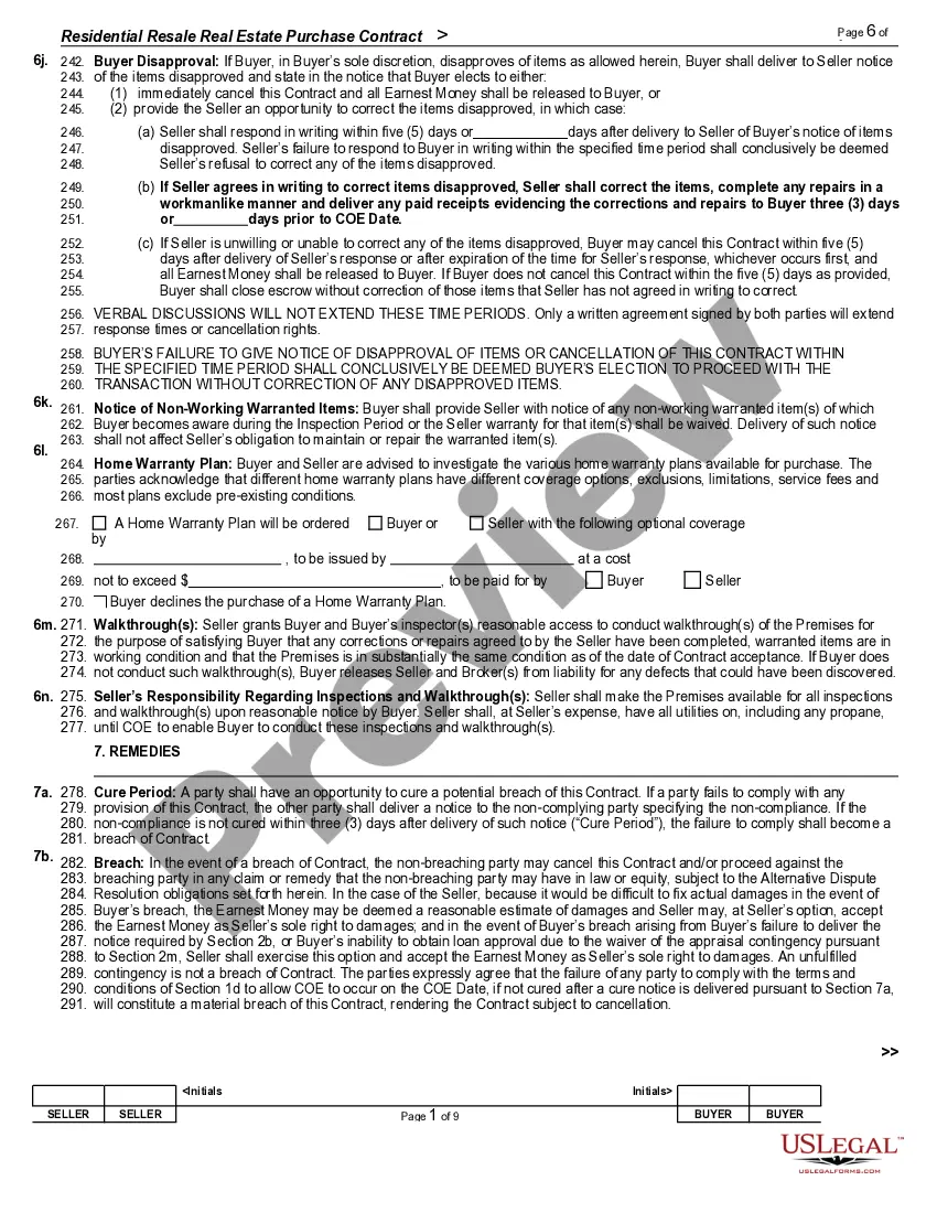 Preview Residential Resale Real Estate Purchase Contract