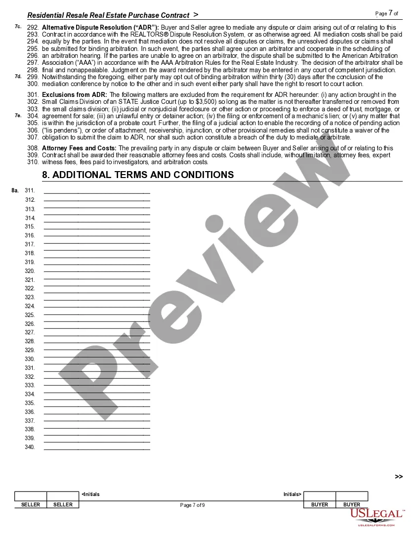 Preview Residential Resale Real Estate Purchase Contract