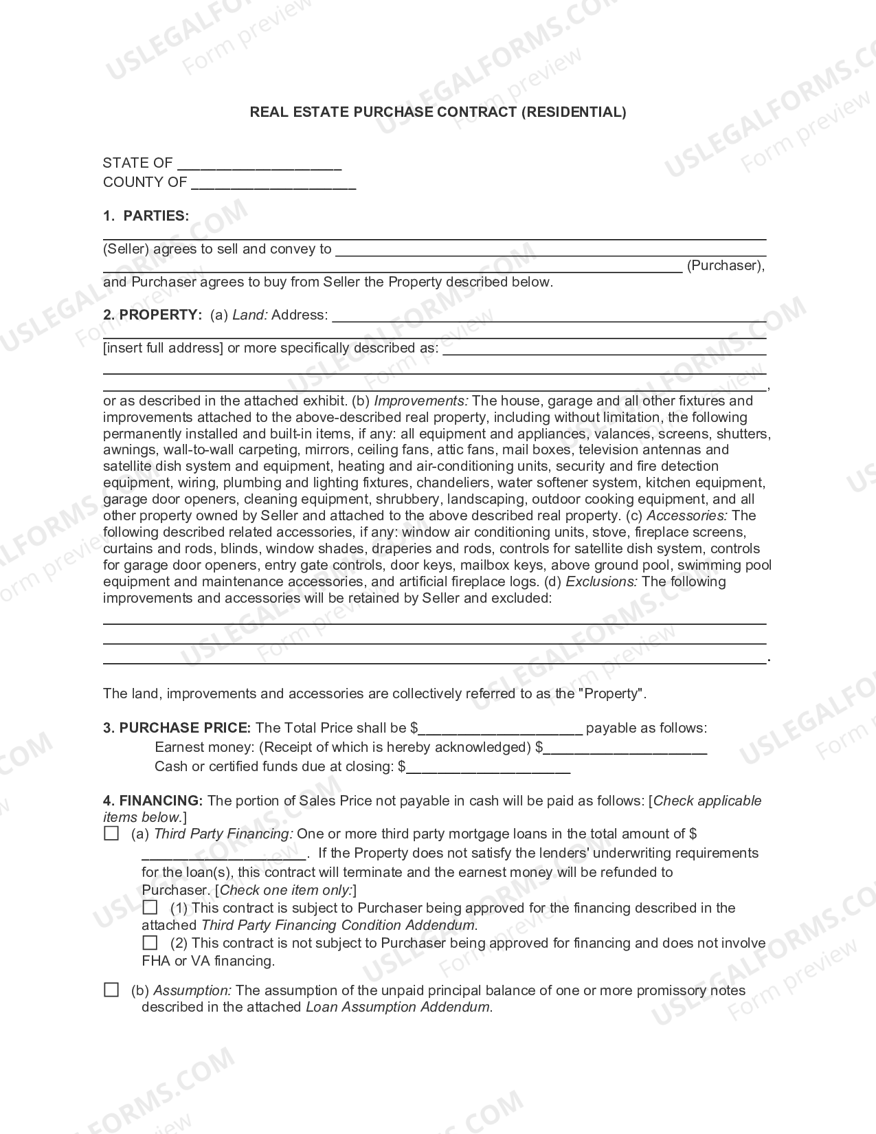 Real Estate Purchase Contract Residential US Legal Forms