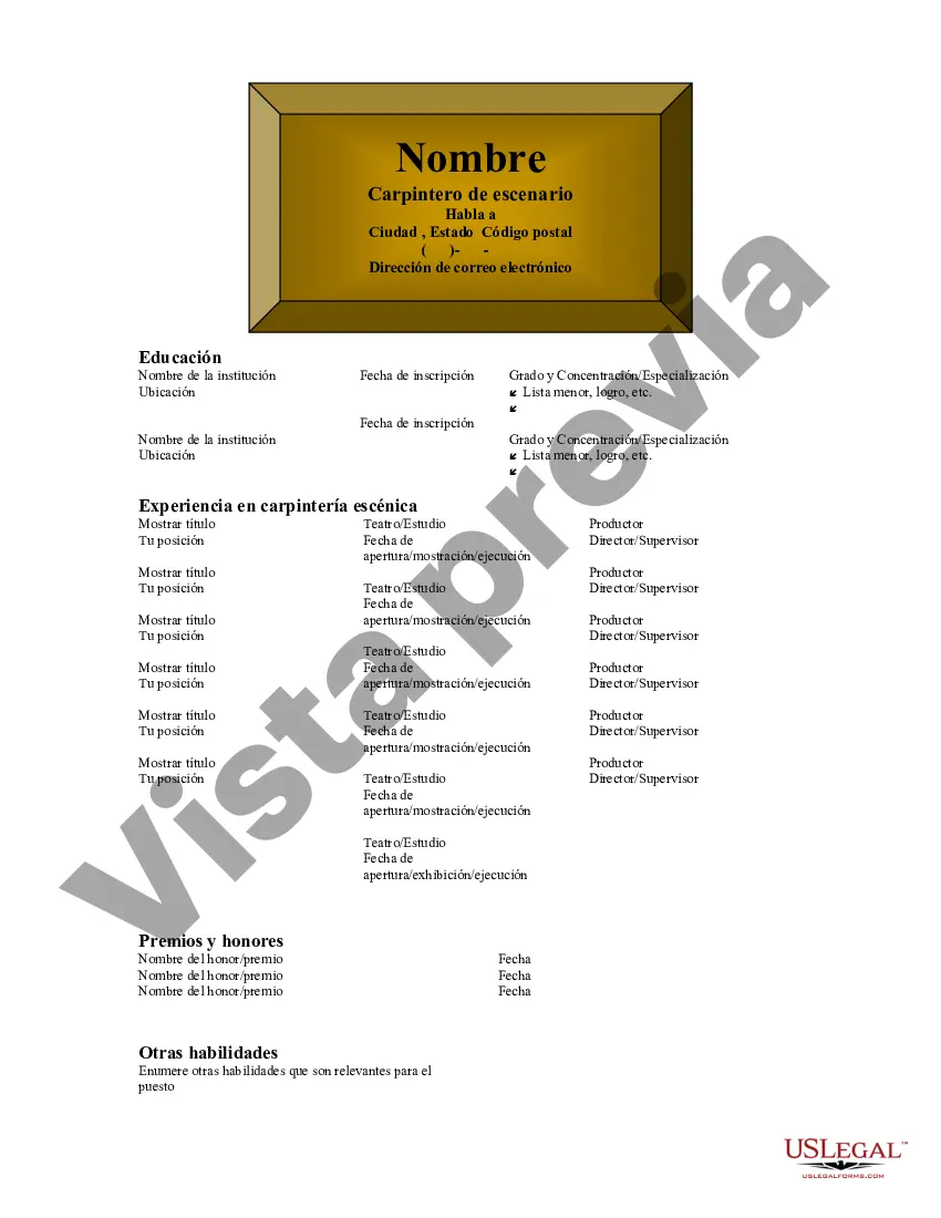 Preview Currículum para carpintero de escenario