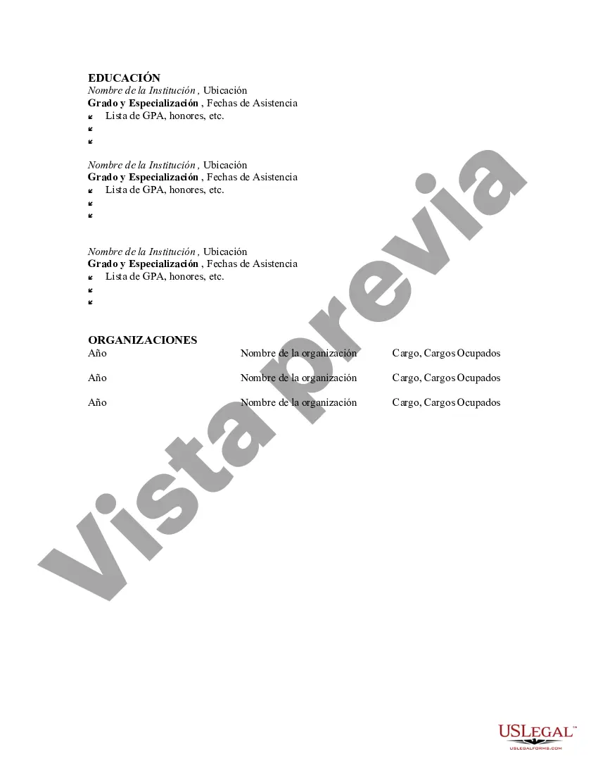 Preview Currículum vitae para puesto de gestión de nivel de entrada