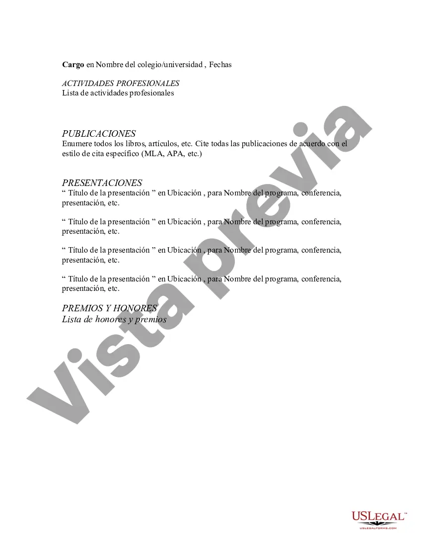 Preview Currículum para presidente de una universidad