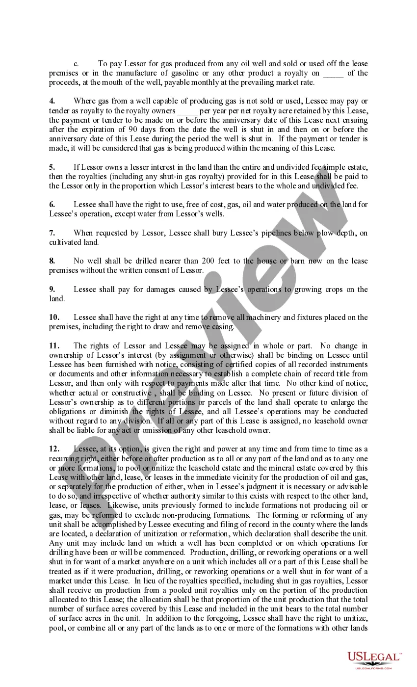 Preview Oil and Gas Lease - No Surface Occupancy - Rocky Mountain Paid Up - Form B