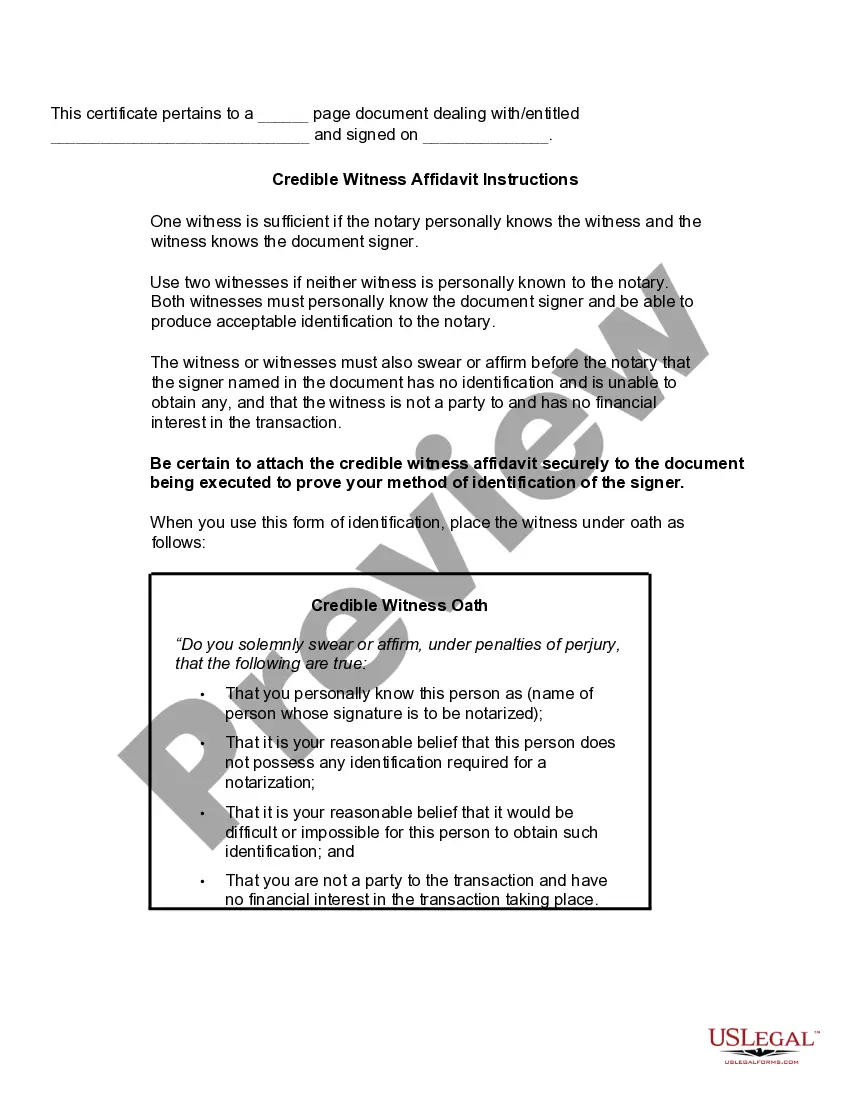 Get Affidavit of Identity by One or Two Credible Witnesses Preview Affidavit of Identity by One or Two Credible Witnesses