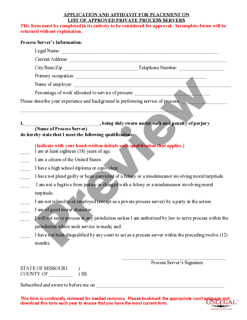 Application and Affidavit For Placement on List of Approved Private ...