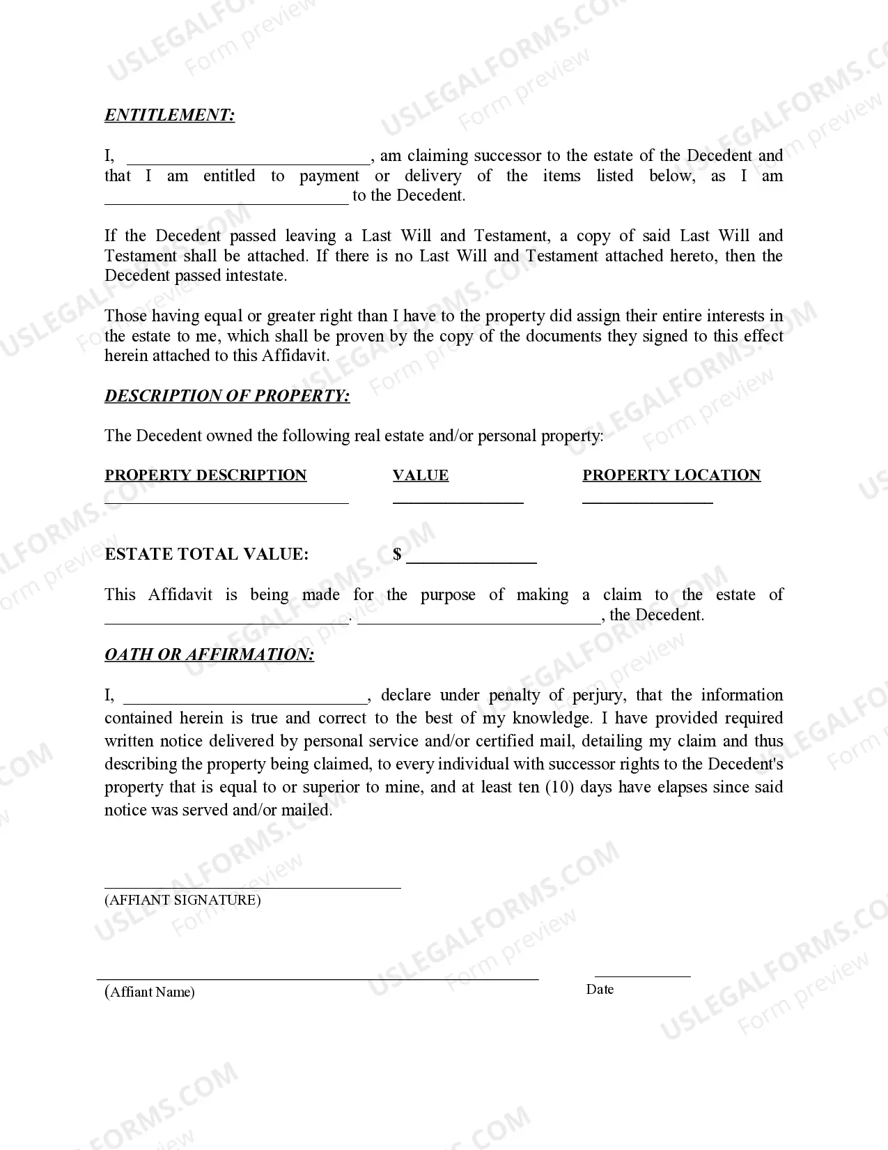 Preview Small Estate Affidavit