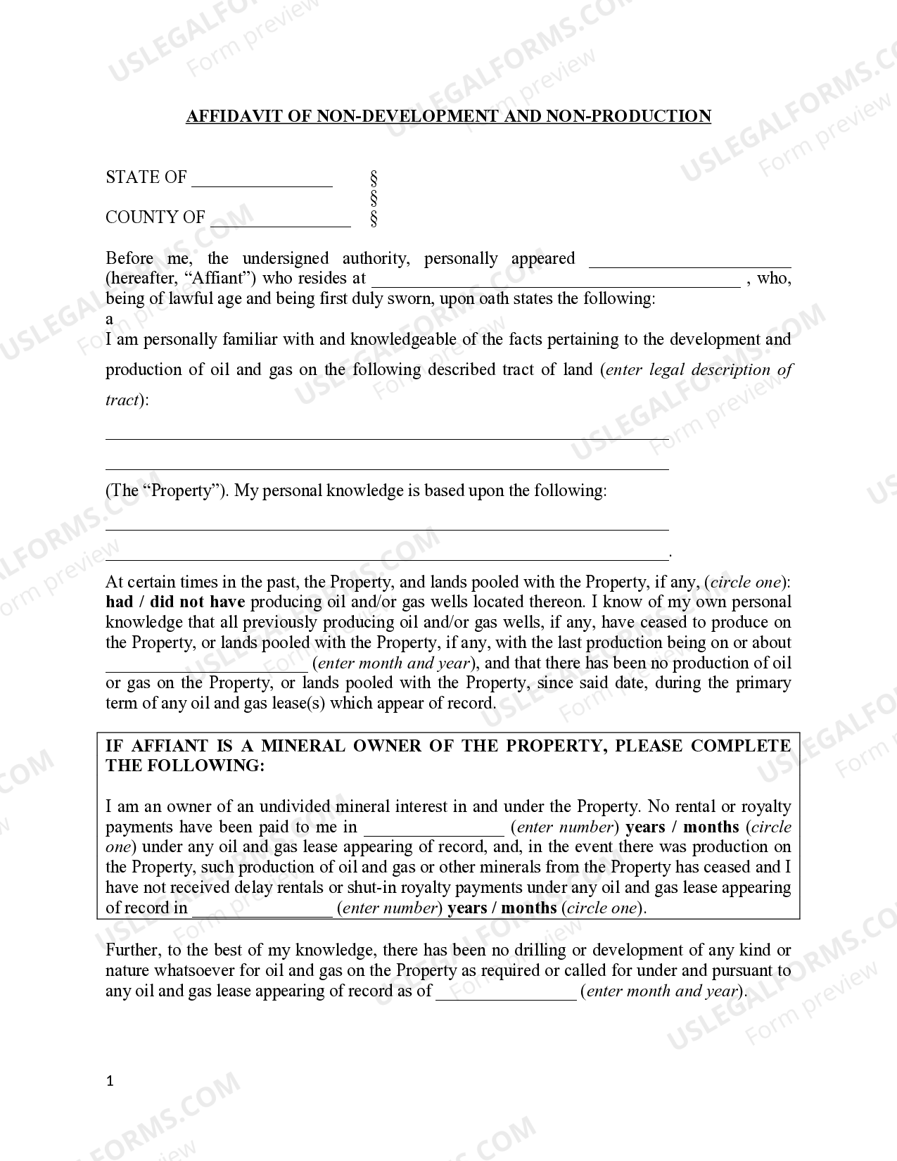 Non Development Affidavit of Non-Development and Non-Production | US Legal Forms