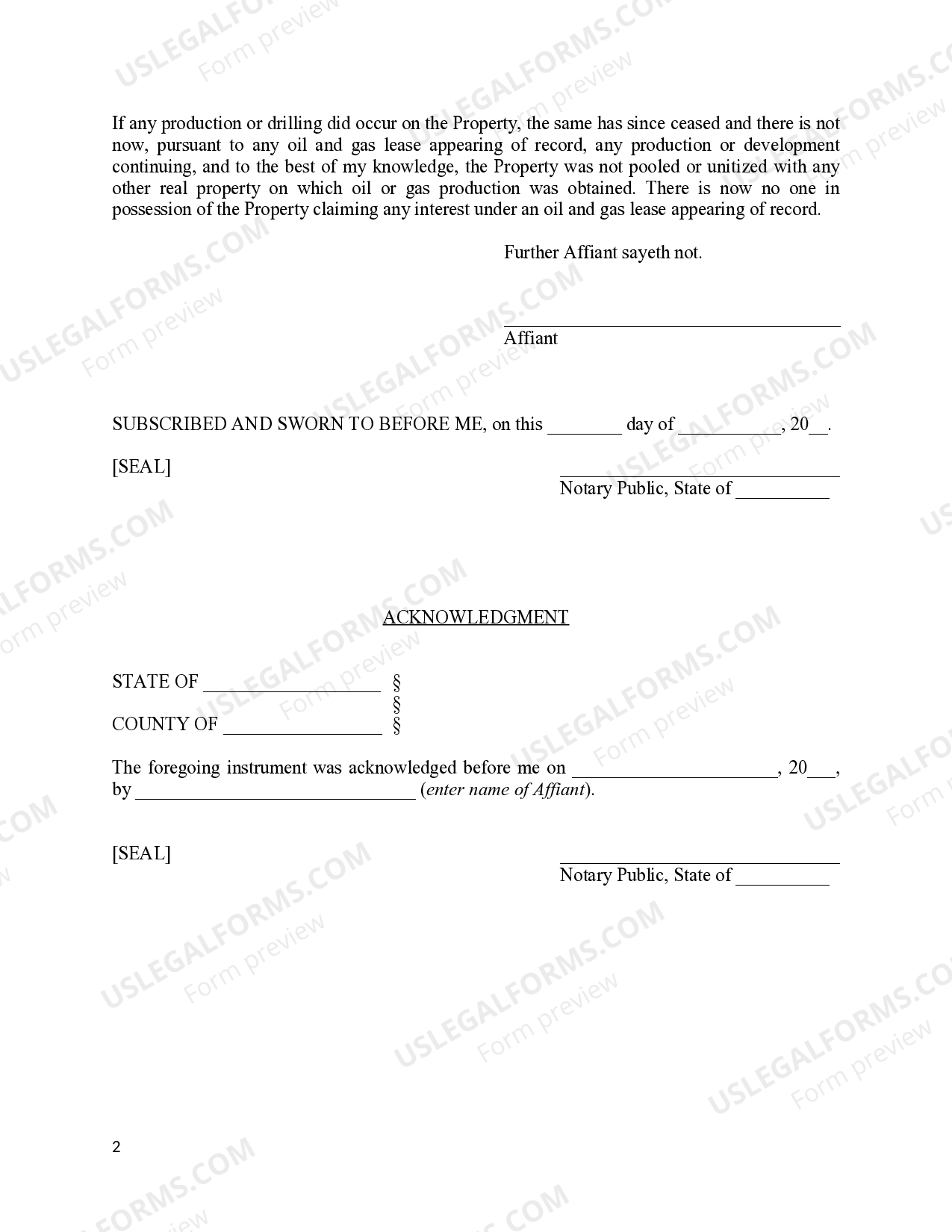 Non Development Affidavit of Non-Development and Non-Production | US Legal Forms