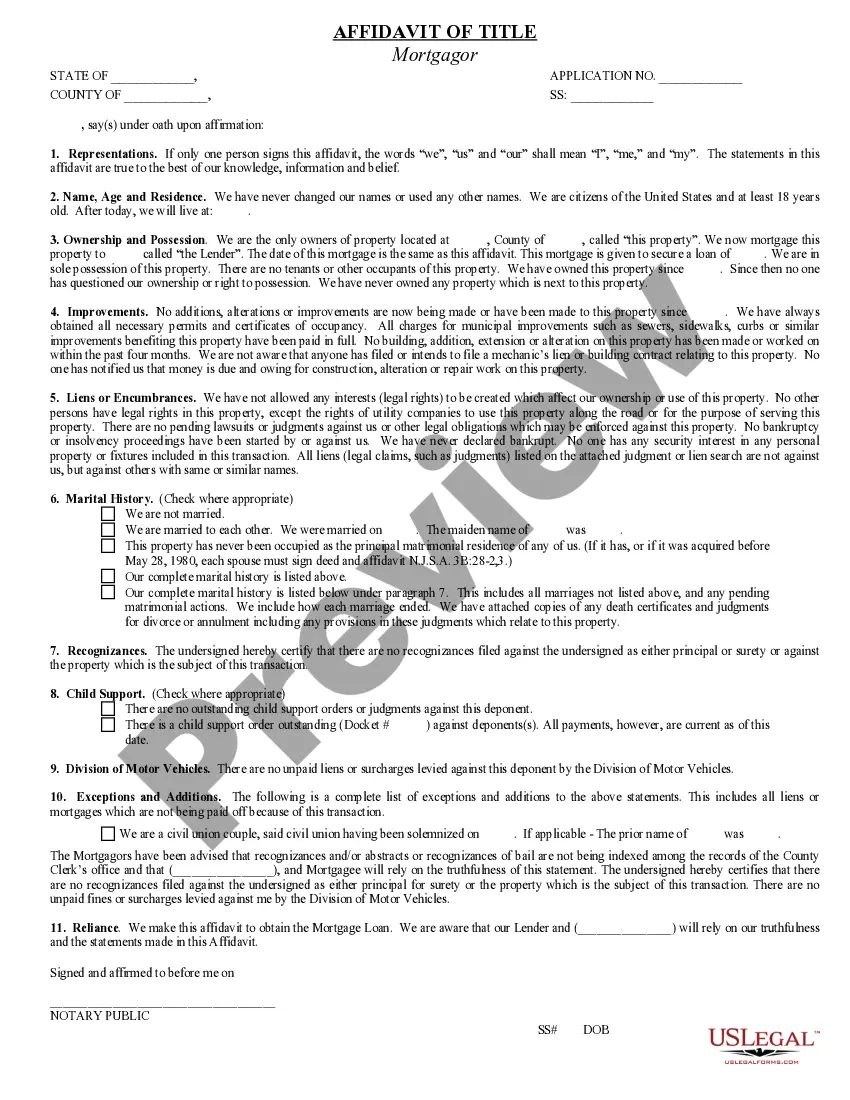Preview Affidavit of Title- Mortgagor