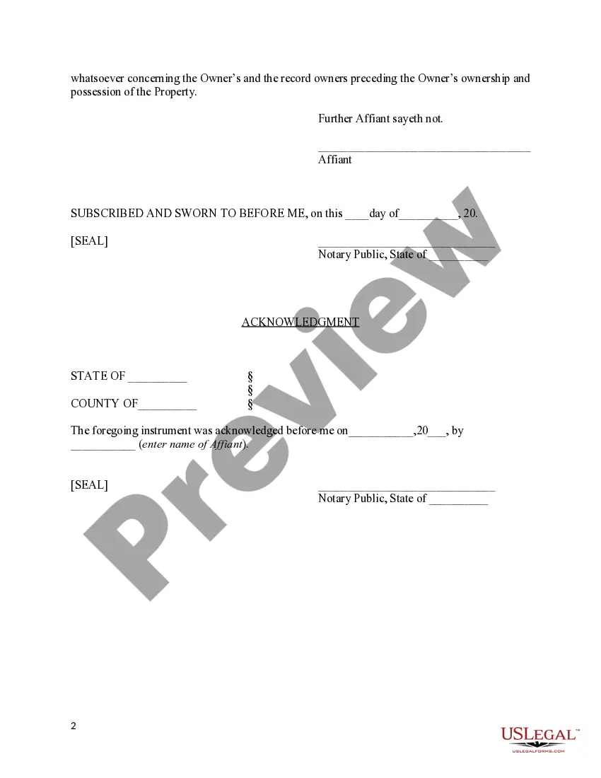 Preview Affidavit of Use and Possession