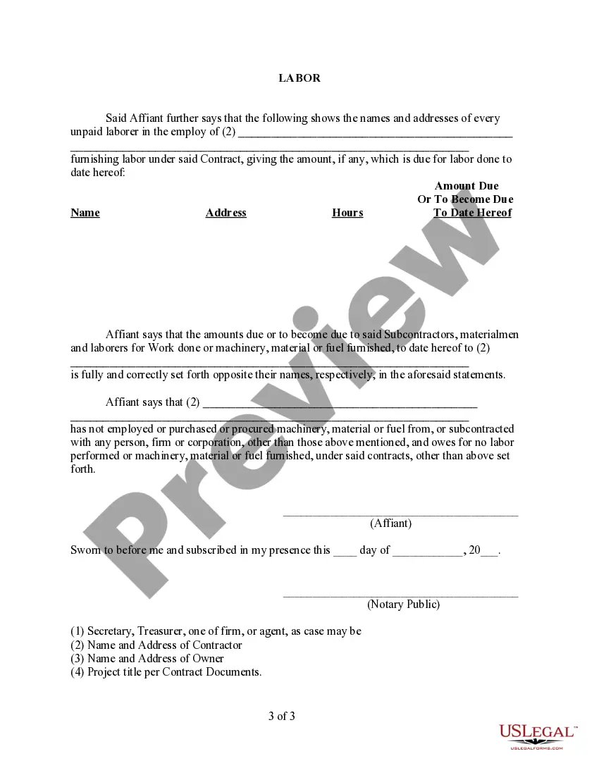 Preview Affidavit of Contractor