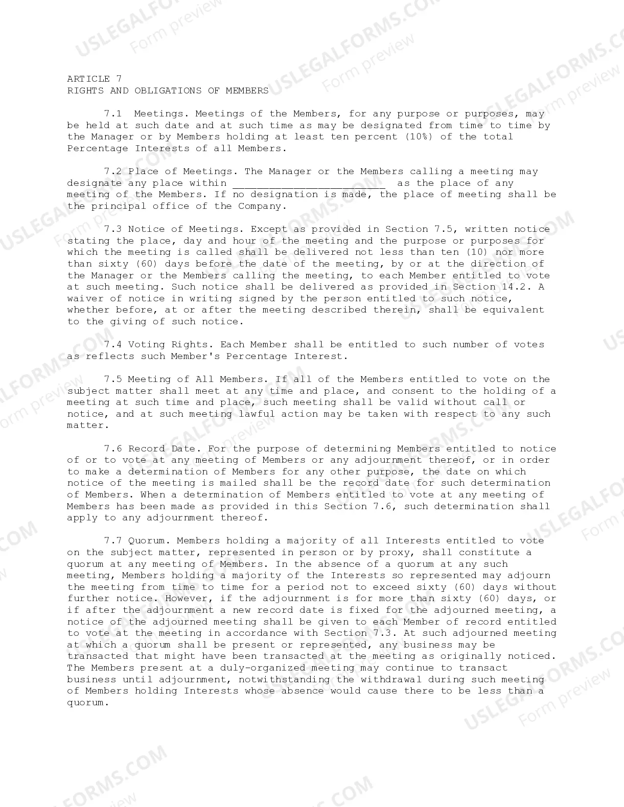 Preview Sample Limited Liability Company LLC General Operating Agreement