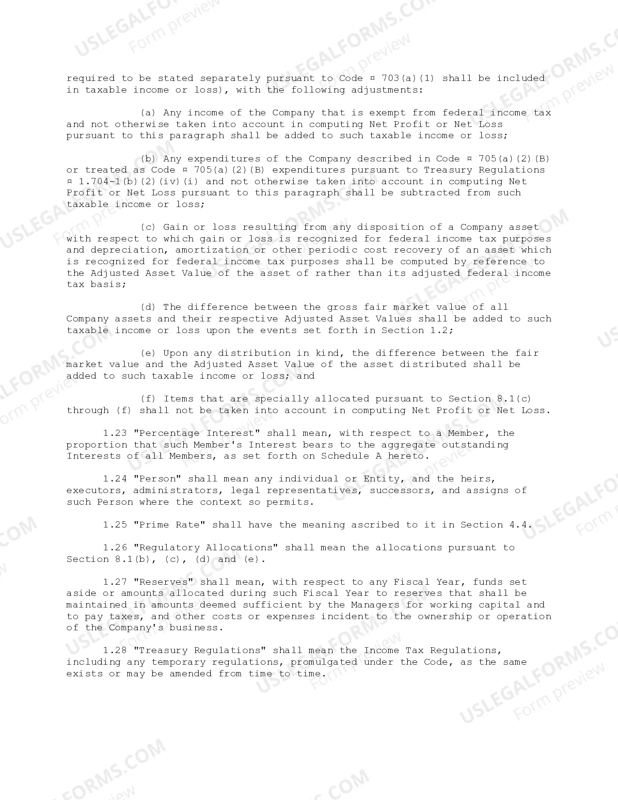 Preview Sample Limited Liability Company LLC General Operating Agreement