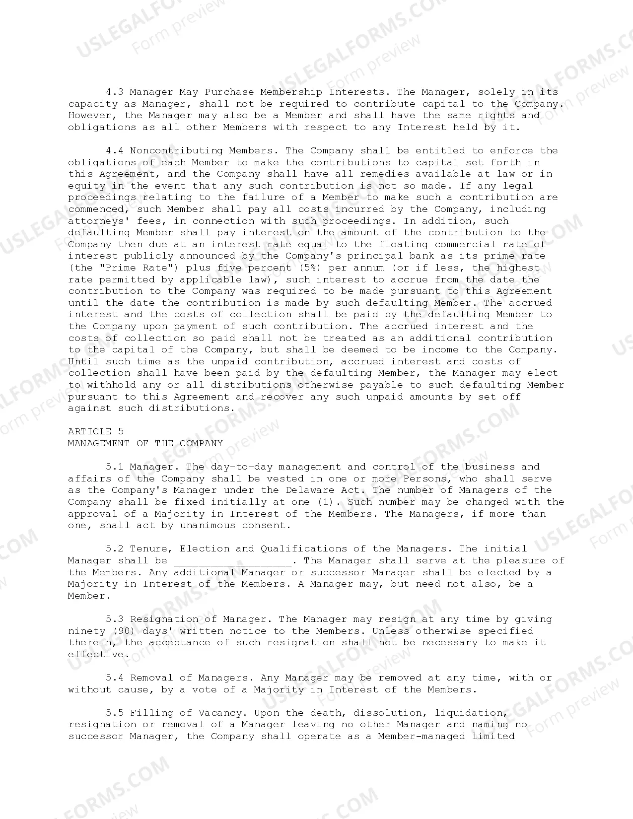 Preview Sample Limited Liability Company LLC General Operating Agreement