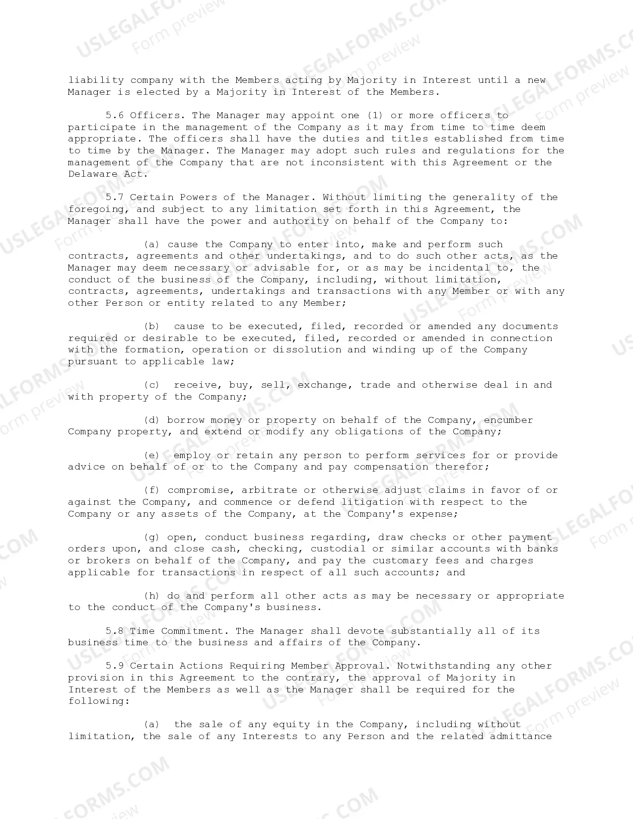 Preview Sample Limited Liability Company LLC General Operating Agreement