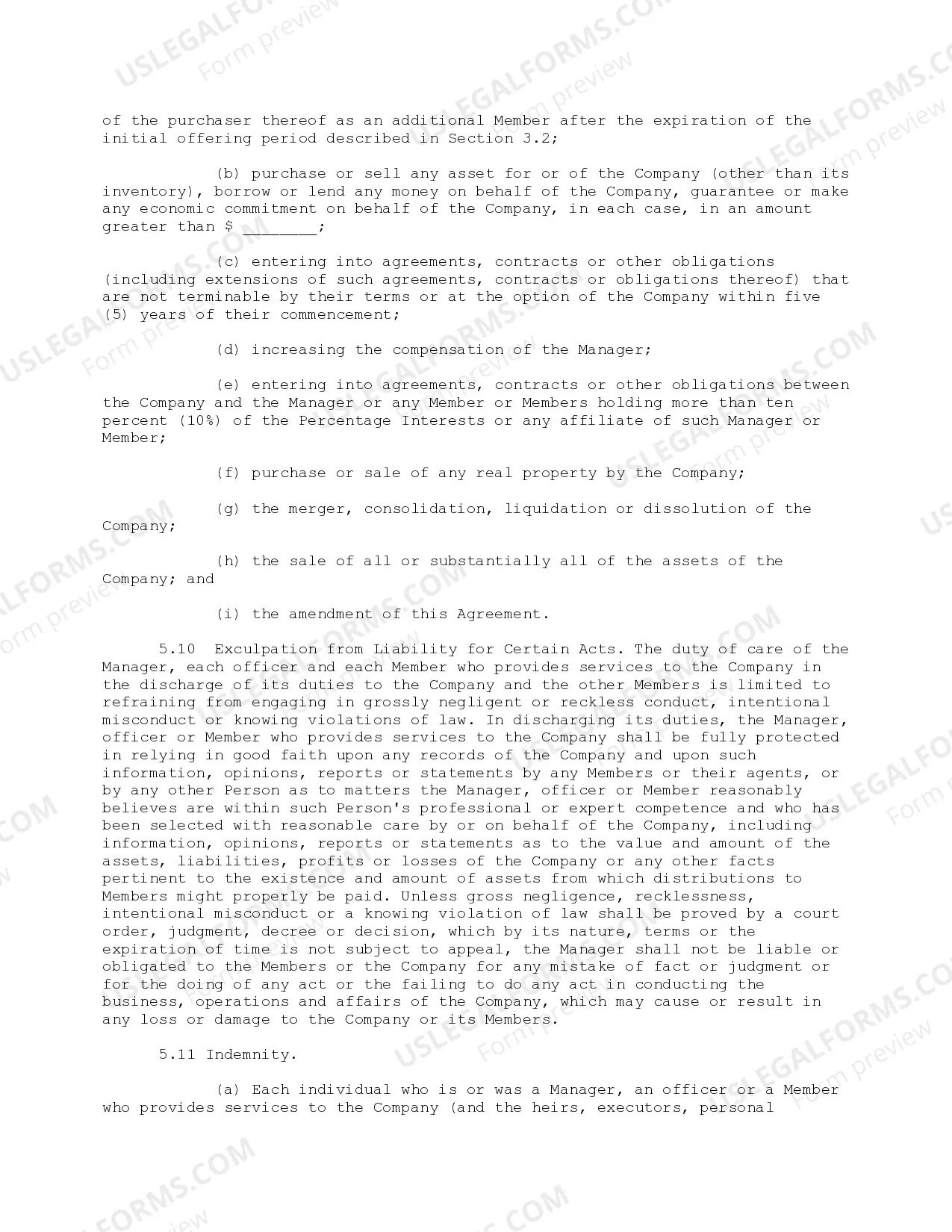 Preview Sample Limited Liability Company LLC General Operating Agreement