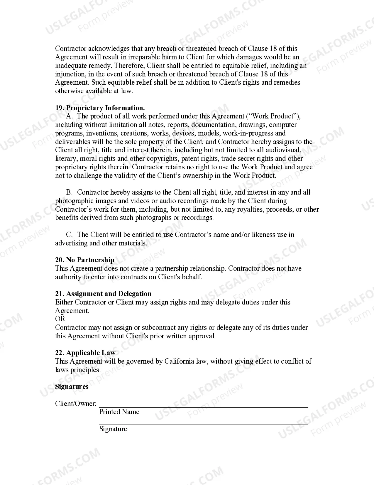 Preview Independent Contractor Agreement