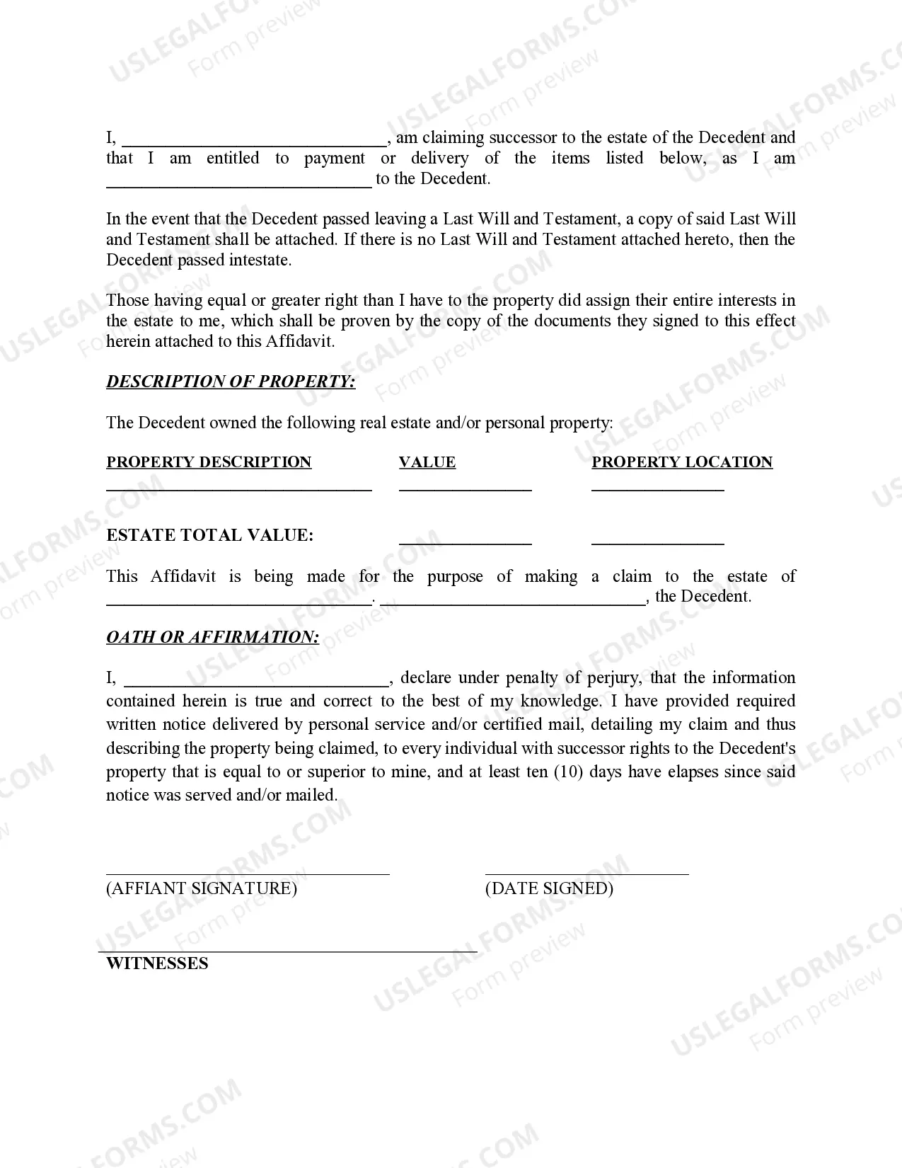 Preview Small Estate Affidavit