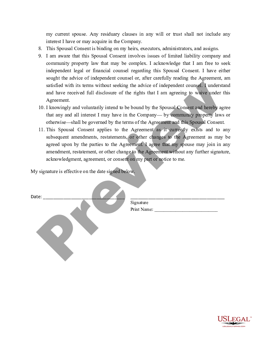 Form Of Spousal Consent Us Legal Forms 5148