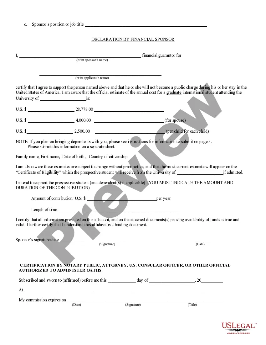 Preview Affidavit of Financial Support for Universities
