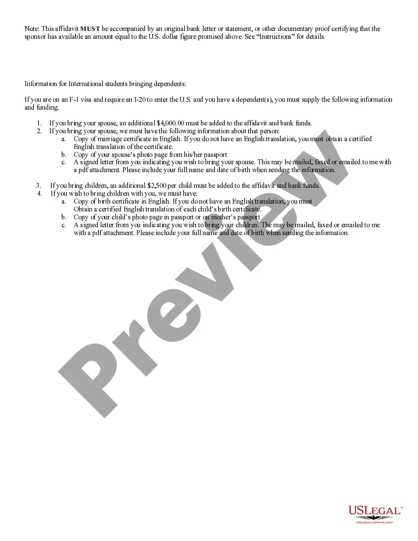 Preview Affidavit of Financial Support for Universities