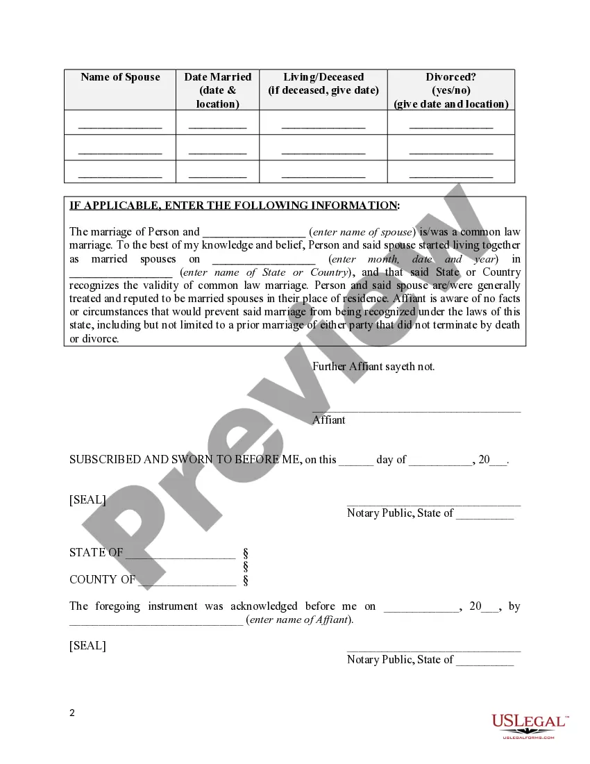 Preview Affidavit of Marital History