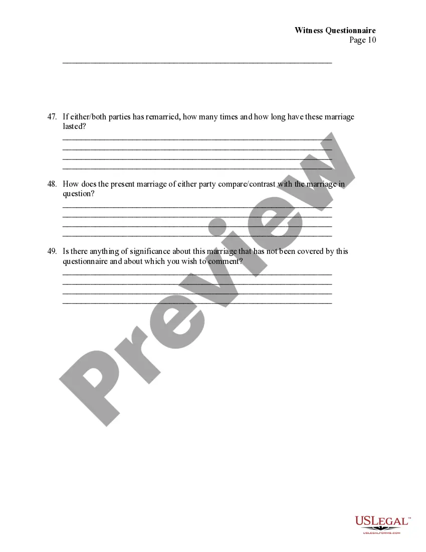 Preview Witness Questionnaire