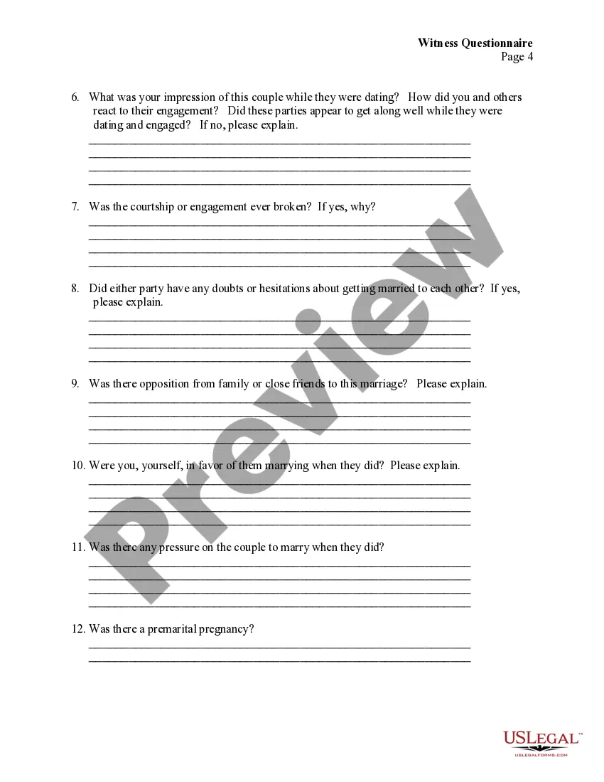 Preview Witness Questionnaire