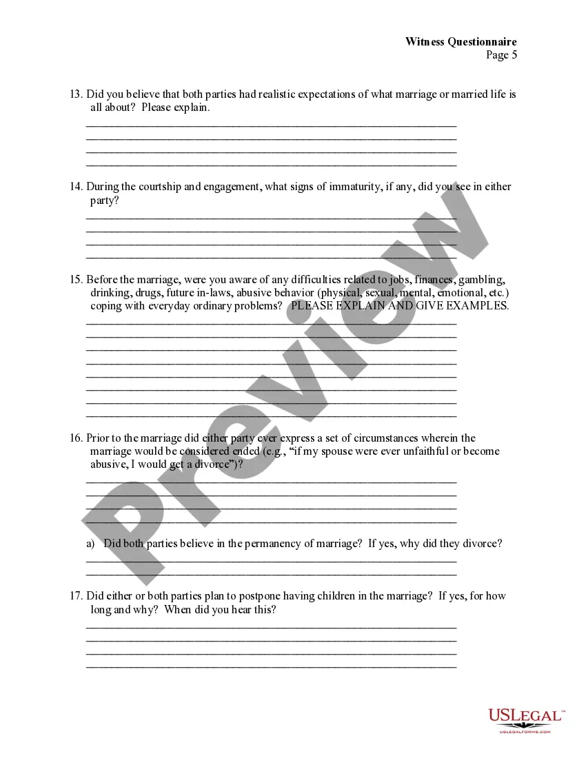 Preview Witness Questionnaire