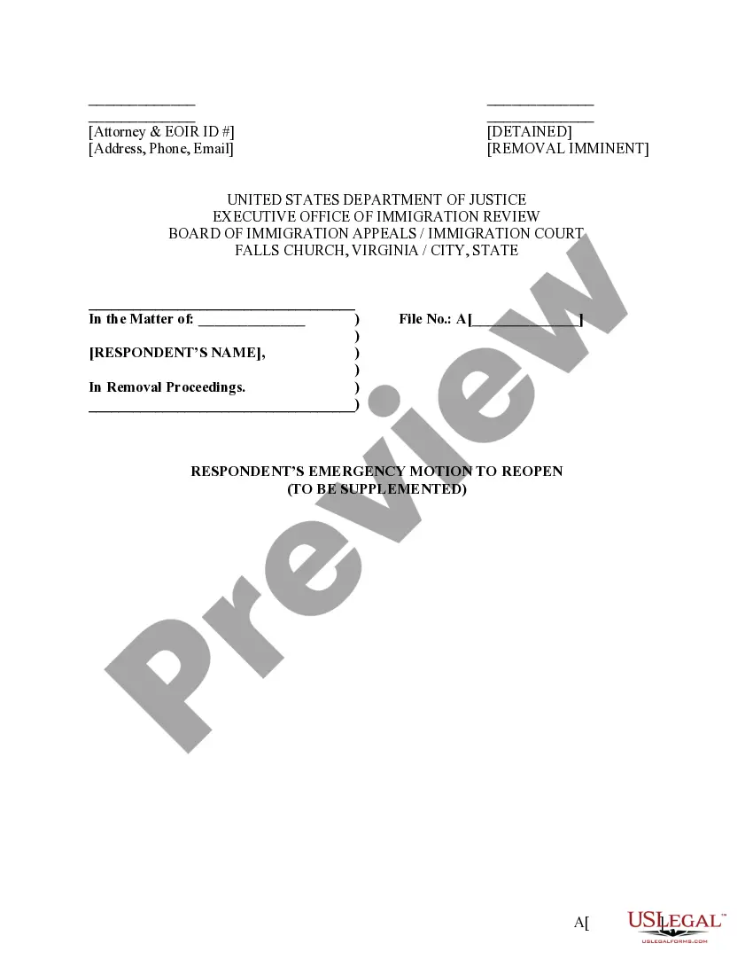 Preview Respondent's Emergency Motion to Reopen Removal Proceedings