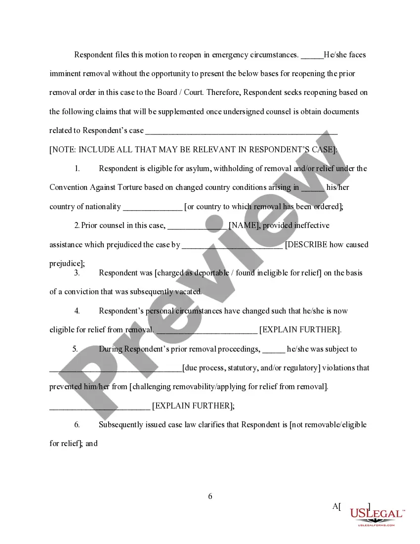 Preview Respondent's Emergency Motion to Reopen Removal Proceedings