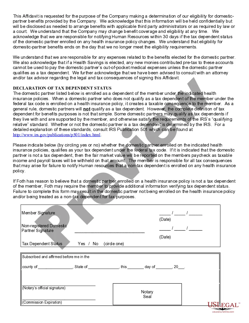 Preview Affidavit of Domestic Partnership