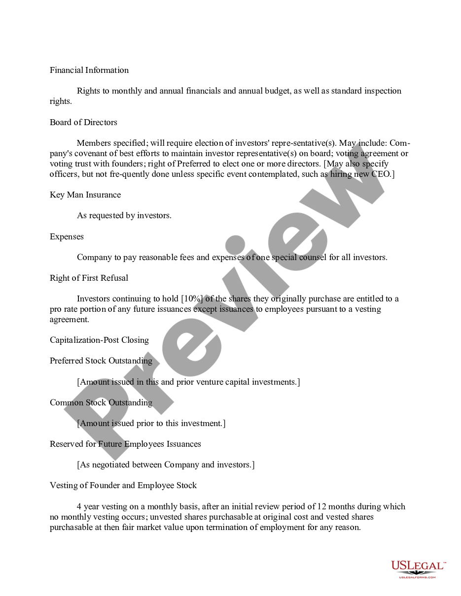 page 2 Term Sheet for Venture Capital Investment preview