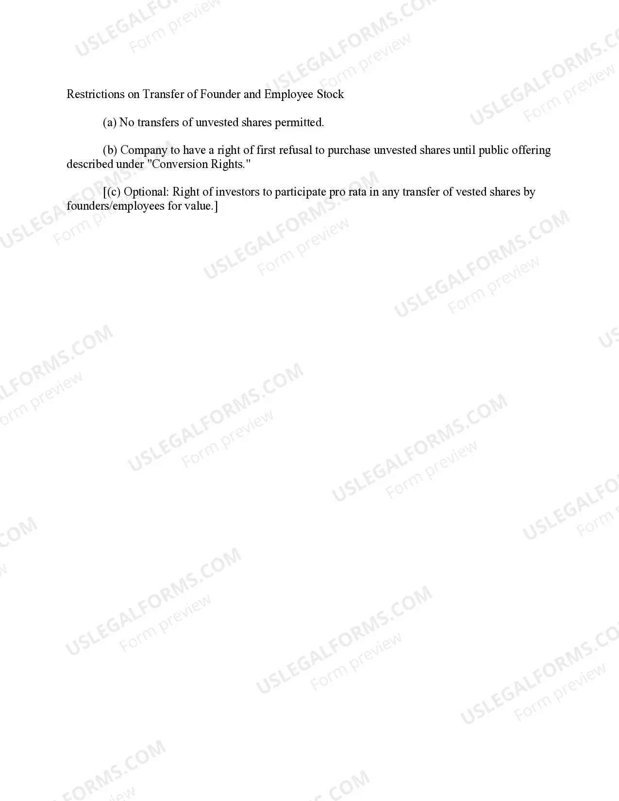 Preview Term Sheet for Venture Capital Investment