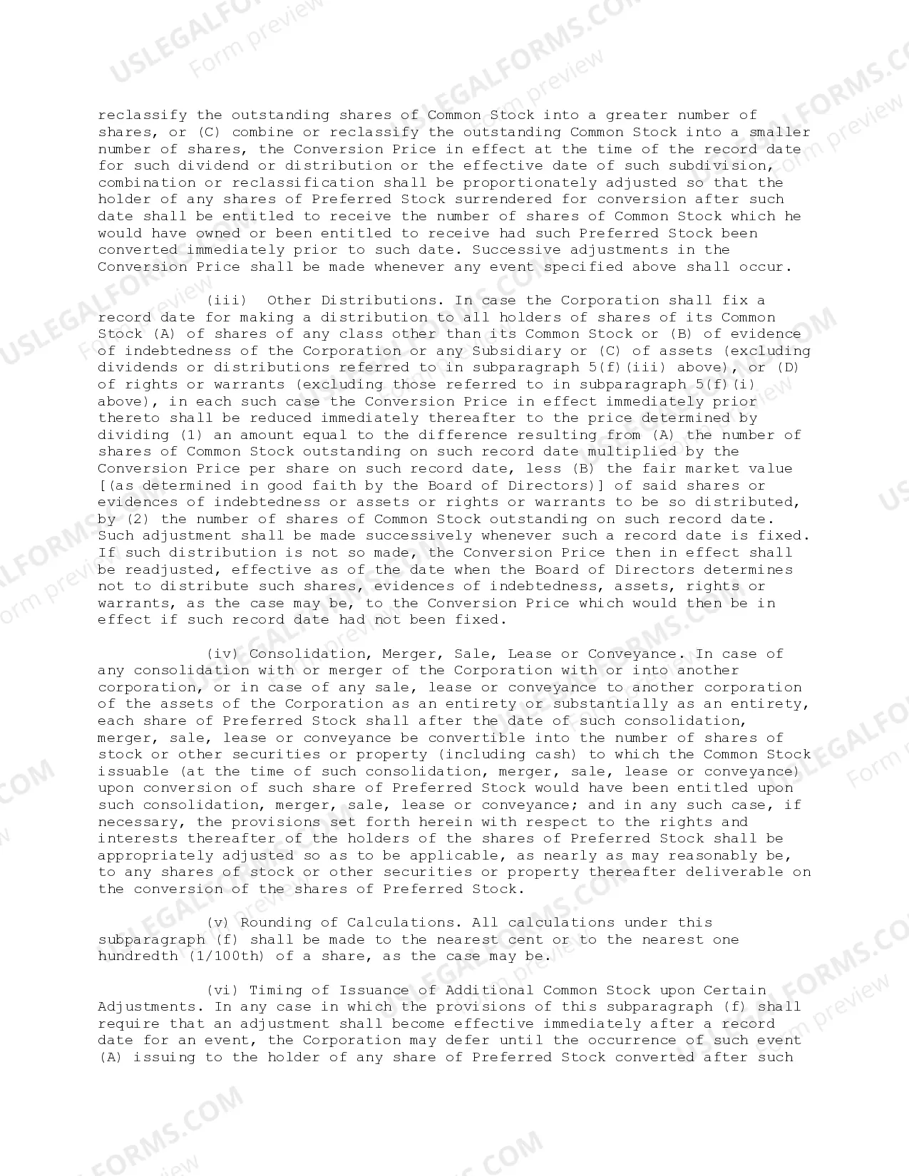 Preview Preferred Stock Provisions