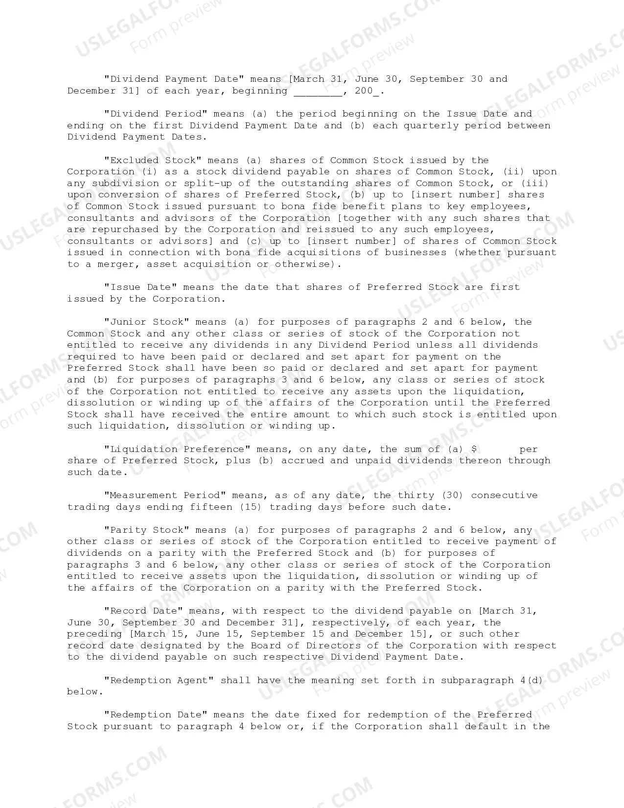 Preview Preferred Stock Provisions