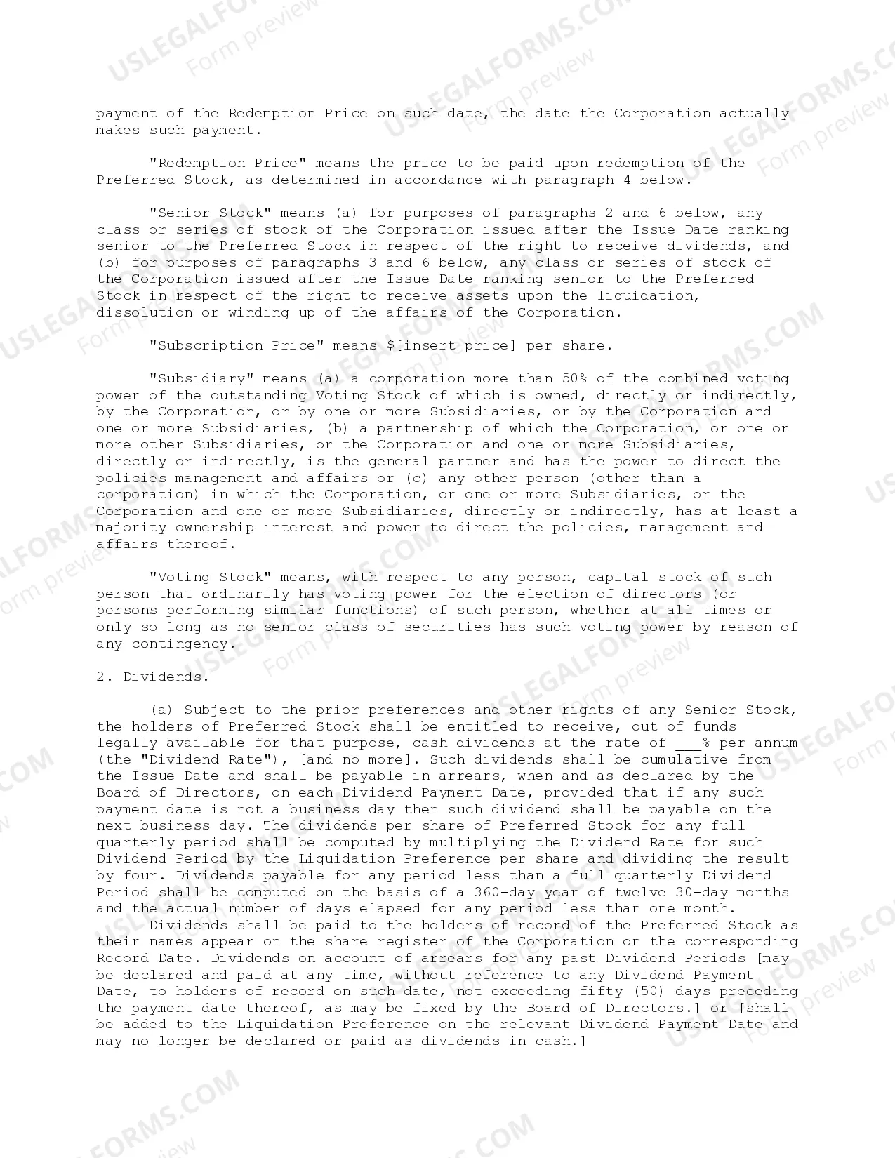 Preview Preferred Stock Provisions