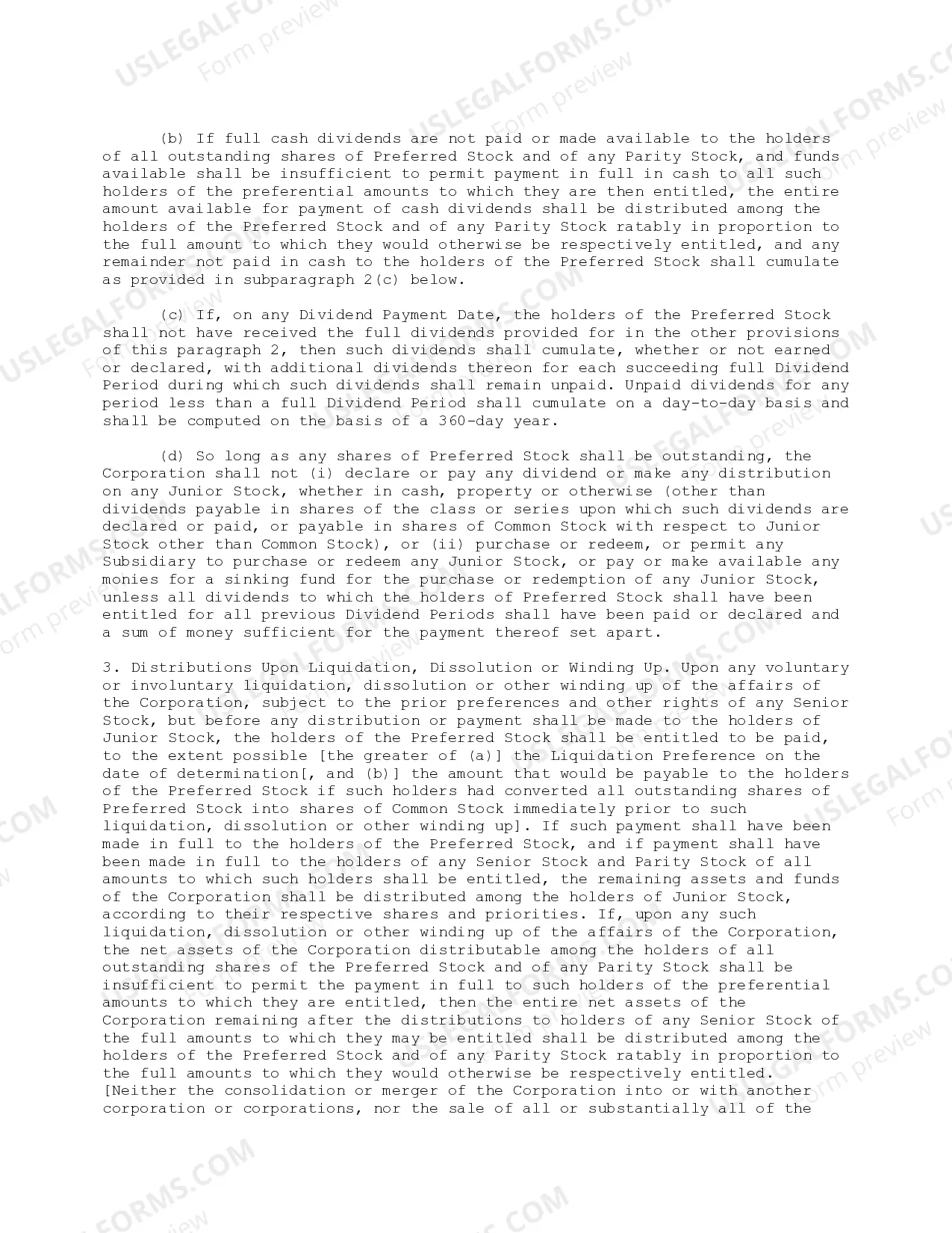 Preview Preferred Stock Provisions