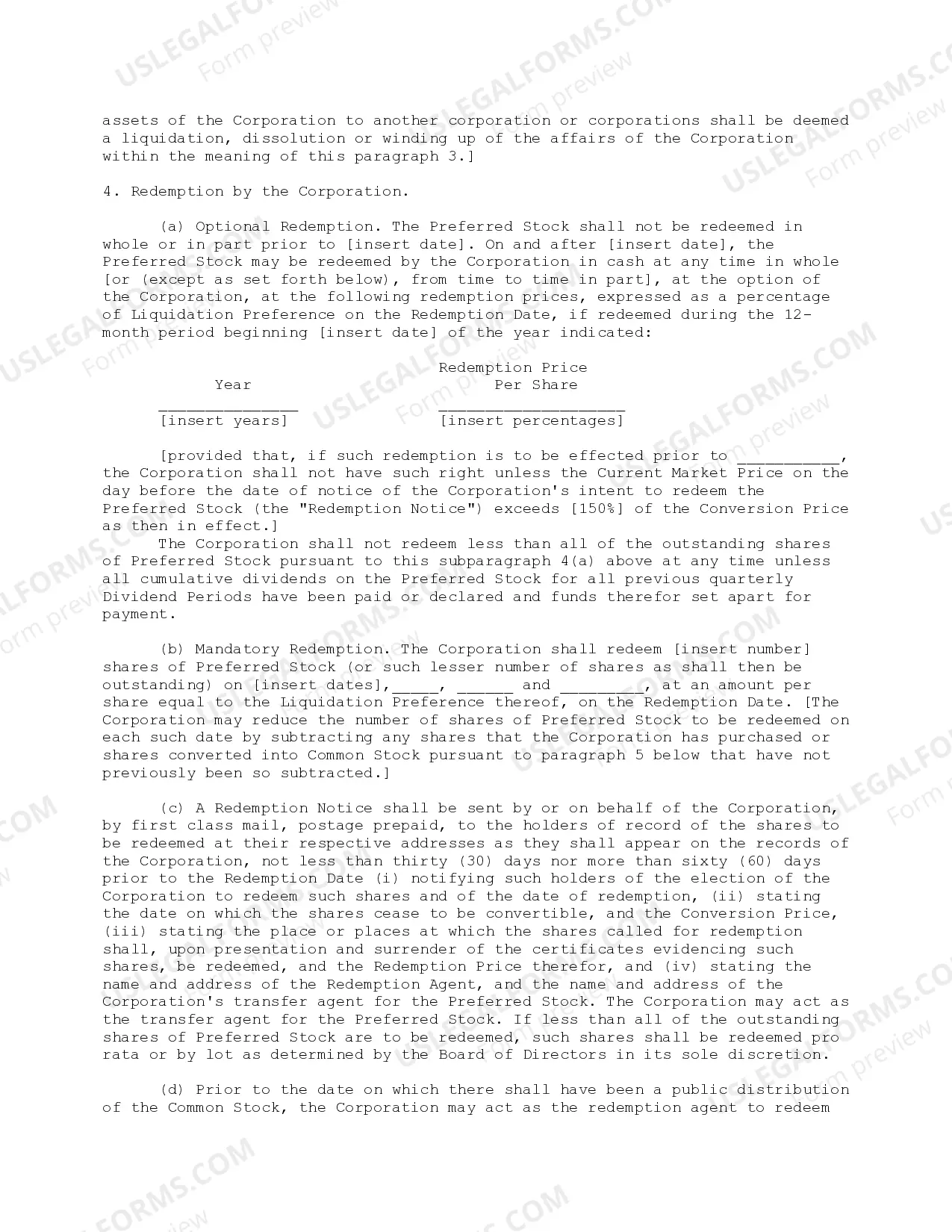 Preview Preferred Stock Provisions