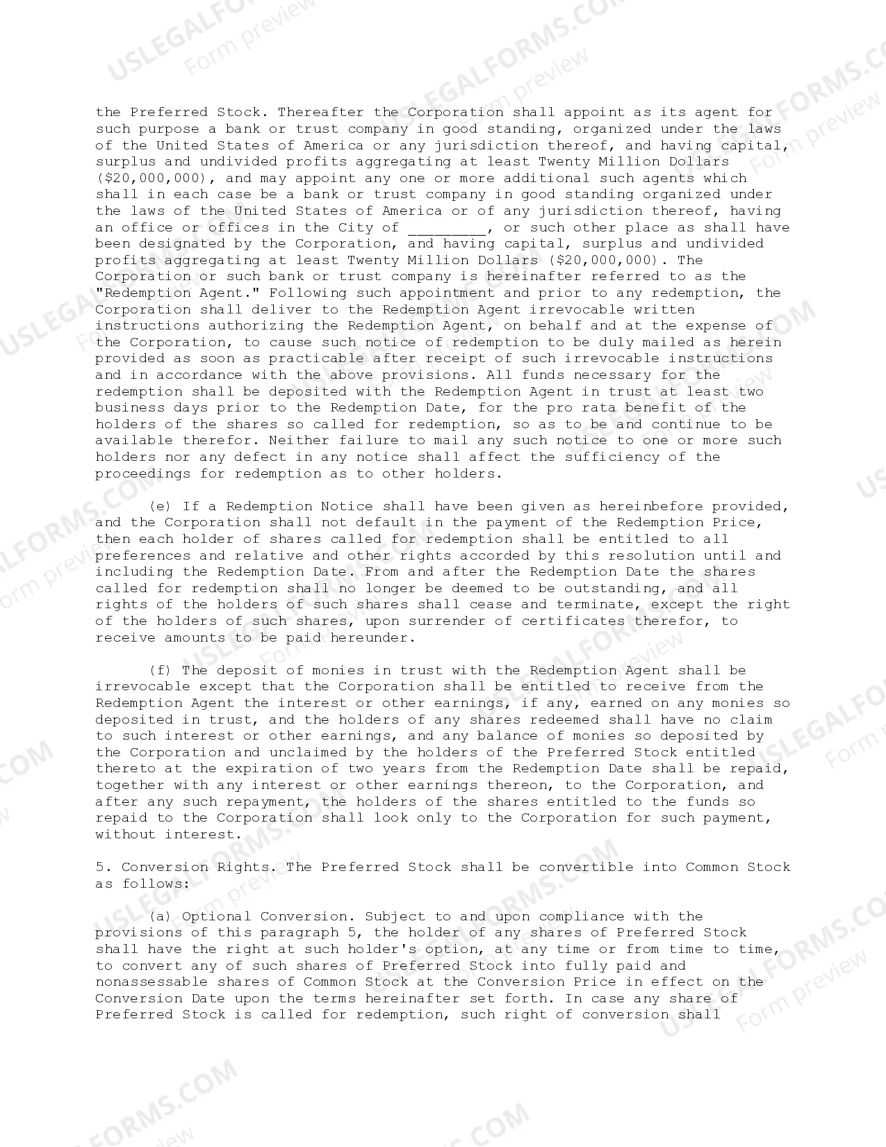 Preview Preferred Stock Provisions