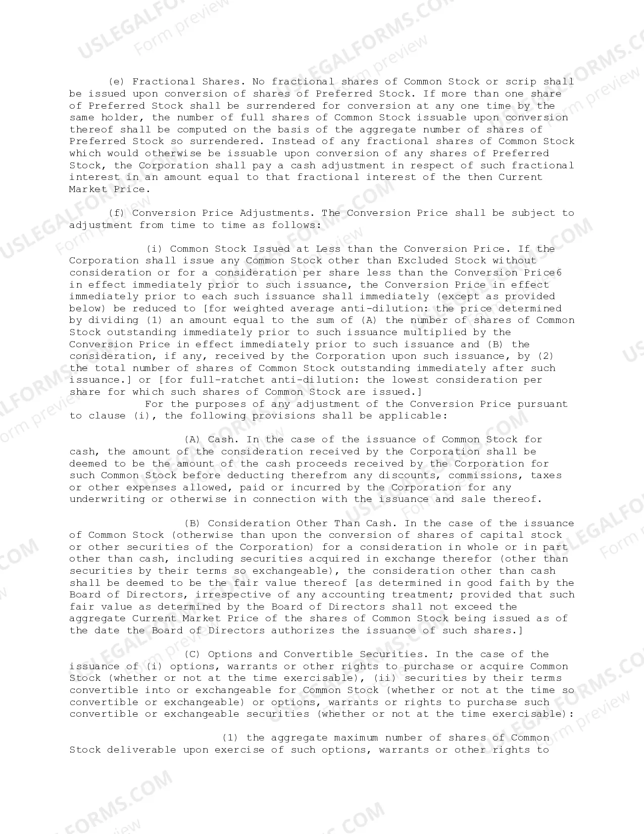 Preview Preferred Stock Provisions