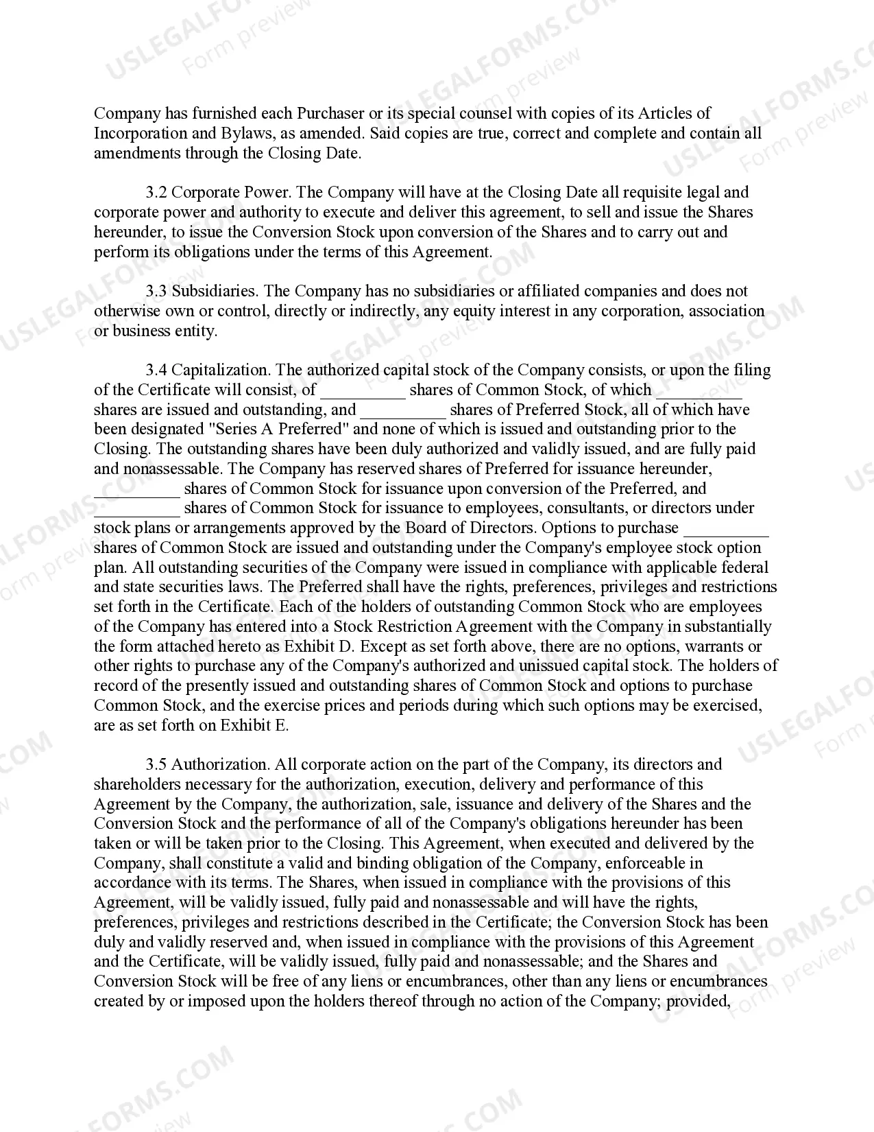 Preview Investor Stock Purchase Agreement