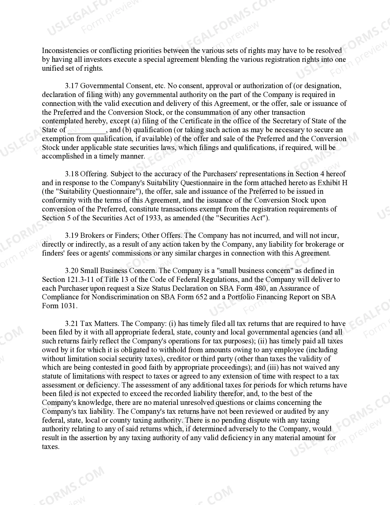 Preview Investor Stock Purchase Agreement