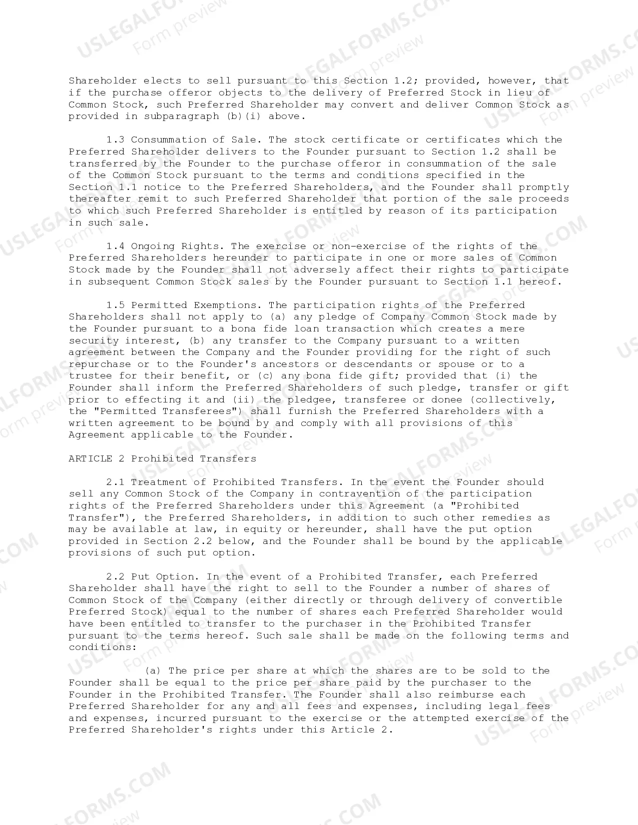 Preview Co-Sale Agreement