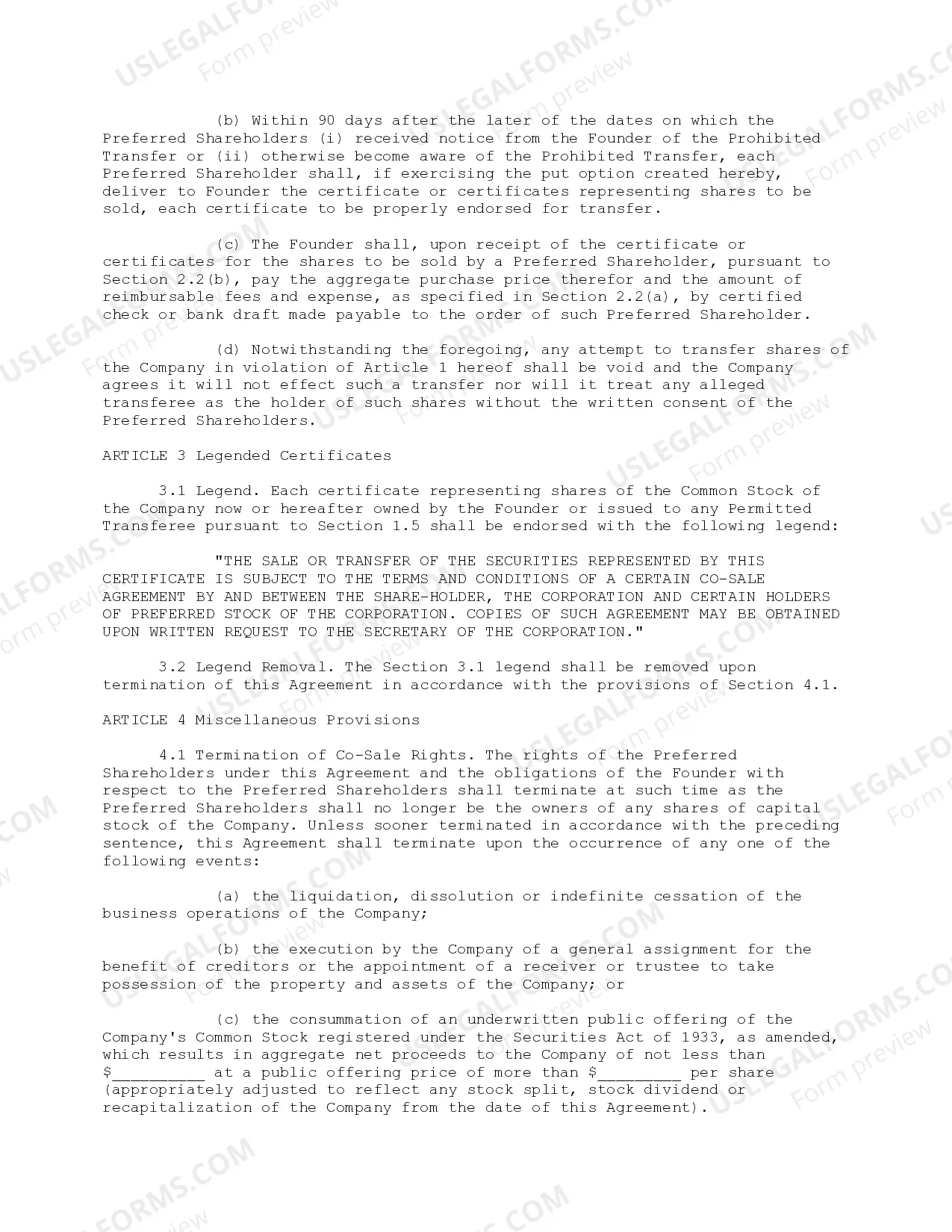 Preview Co-Sale Agreement