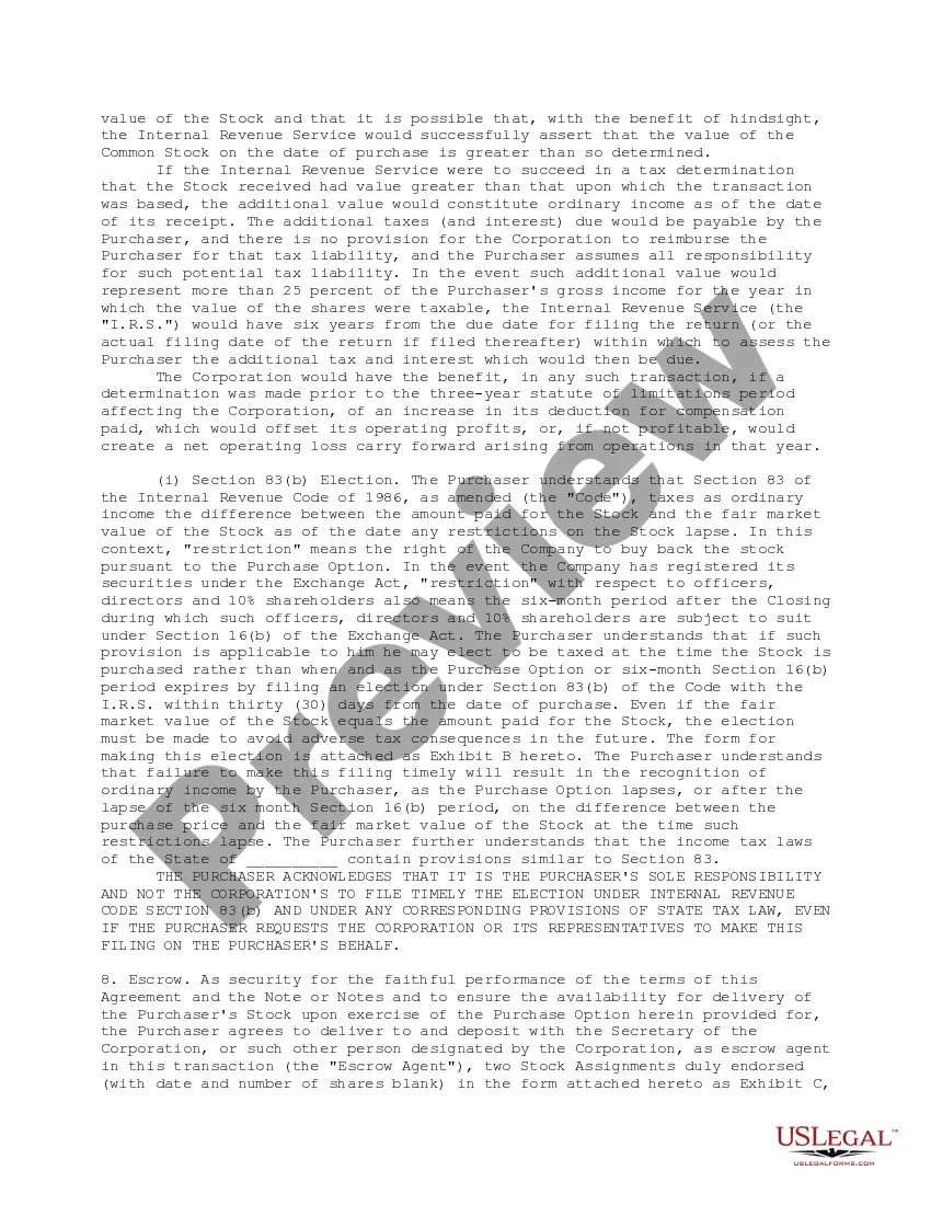 Preview Employee Restricted Stock Purchase Agreement