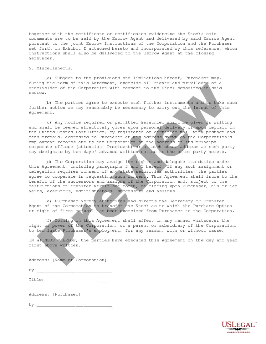 Preview Employee Restricted Stock Purchase Agreement